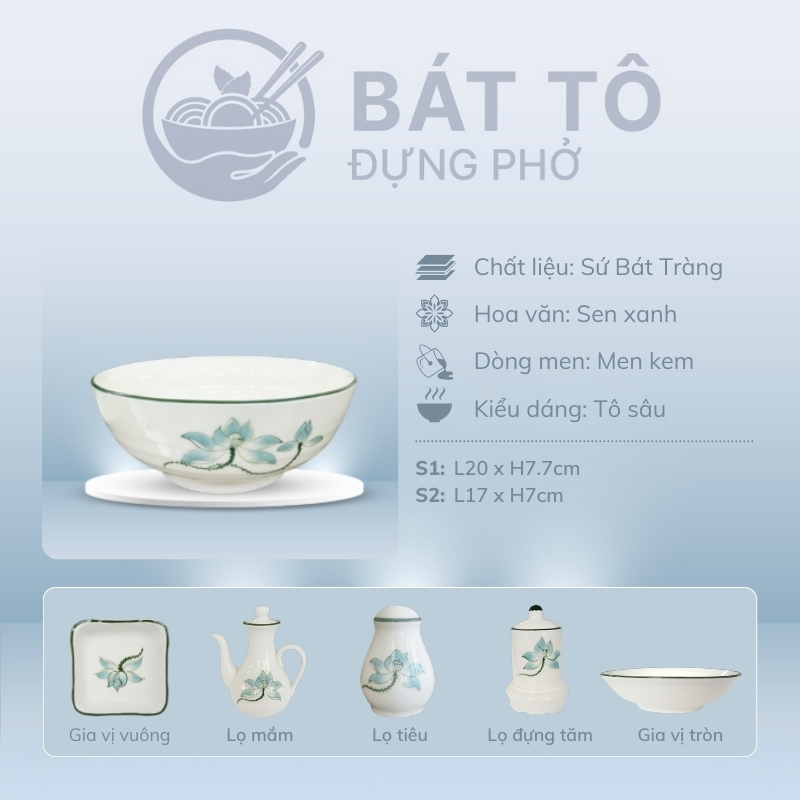 đặc điểm Tô Sâu Men Kem Vẽ Sen Xanh TP-MKH01