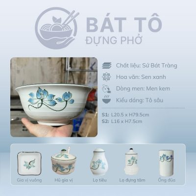 Thông tin chi tiết tô sâu men kem vẽ sen xanh
